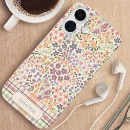 iPhone 16 Funda de teléfono con nombre personalizado de flor