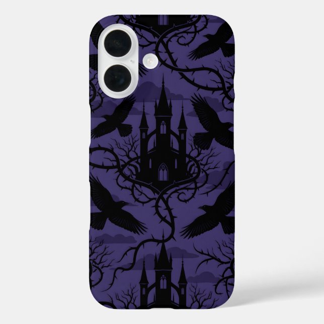 iPhone 16 Funda de teléfono con patrón de castillo de cuervo (Reverso )