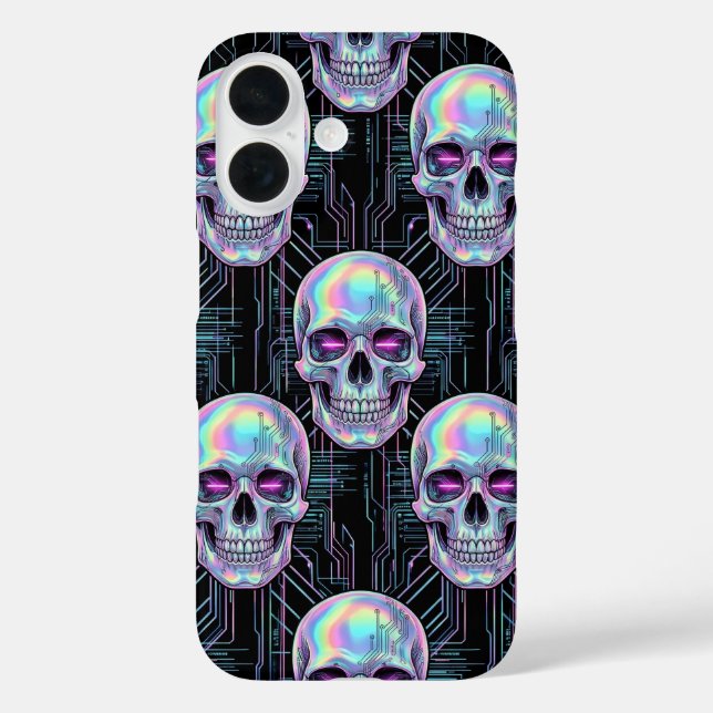 iPhone 16 Funda de teléfono con patrón de circuito de cráneo (Reverso )