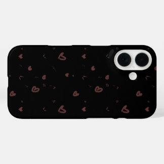 iPhone 16 Funda de teléfono con patrón de corazones marrones