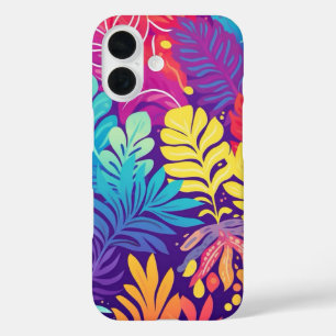 iPhone 16 Funda de teléfono con patrón de hojas coloridas Tr