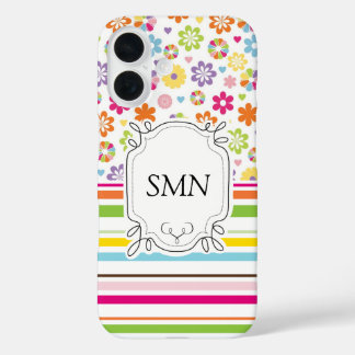 iPhone 16 Funda de teléfono con rayas florales personalizada