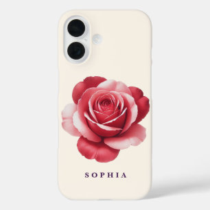 iPhone 16 Funda de teléfono con rosa roja personalizada Eleg