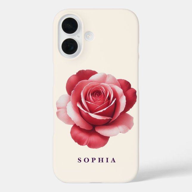 iPhone 16 Funda de teléfono con rosa roja personalizada Eleg (Reverso )