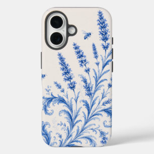 iPhone 16 Funda de teléfono de abeja lavanda Chinoiserie azu