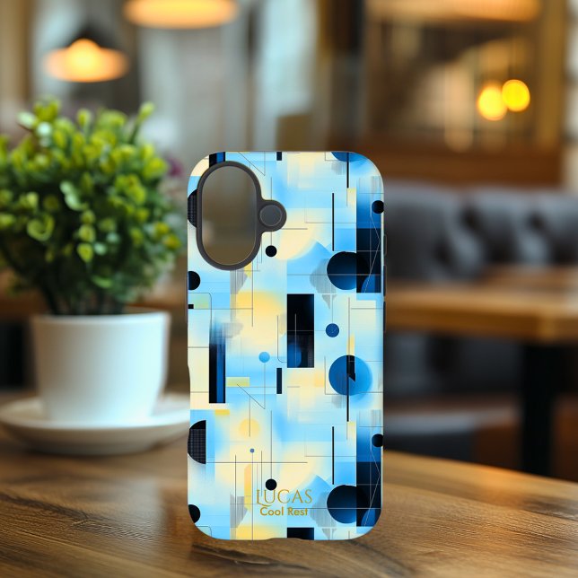 iPhone 16 Funda de teléfono de arte geométrico azul y amaril (Subido por el creador)