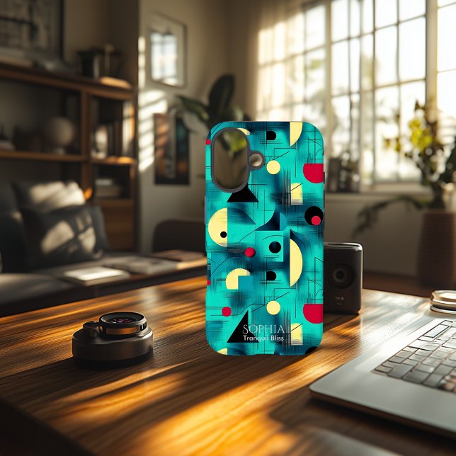 iPhone 16 Funda de teléfono de arte geométrico tranquilo azu (Subido por el creador)