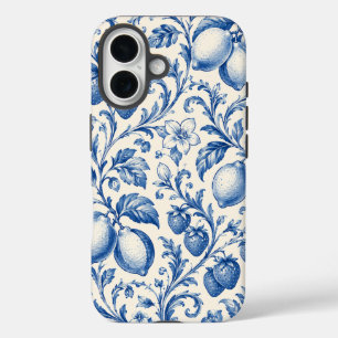 iPhone 16 Funda de teléfono de Chinoiserie Azul Limón Fresa