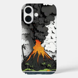 iPhone 16 Funda de teléfono de erupción de volcán de dibujos