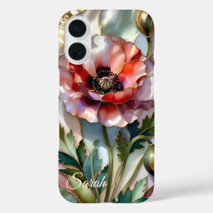 iPhone 16 Funda de teléfono de flor de amapola personalizada