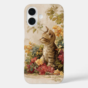 iPhone 16 Funda de teléfono de gatito adorable vintage para 