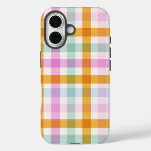 iPhone 16 Funda de teléfono de gingham pastel