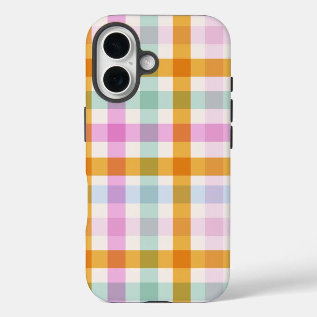 iPhone 16 Funda de teléfono de gingham pastel (Reverso )