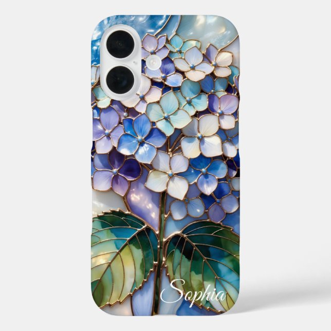 iPhone 16 Funda de teléfono de hortensia azul personalizada  (Reverso )