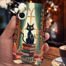 Funda de teléfono de Libros Gatos y Café