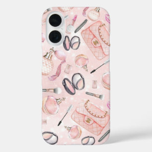 iPhone 16 Funda de teléfono de maquillaje glamuroso rosa cal
