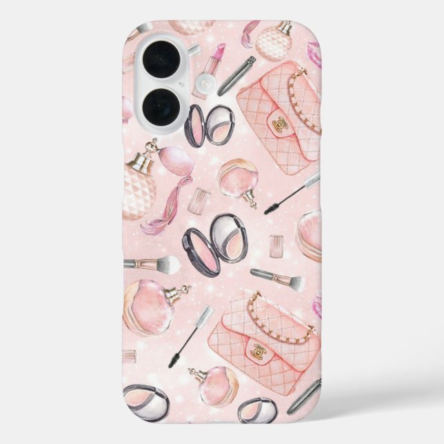 iPhone 16 Funda de teléfono de maquillaje glamuroso rosa cal (Reverso )