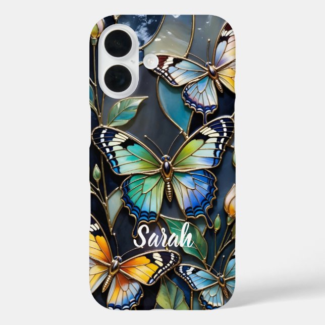 iPhone 16 Funda de teléfono de mariposa personalizada de vid (Reverso )