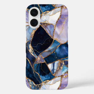 iPhone 16 Funda de teléfono de mármol azul abstracto de lujo