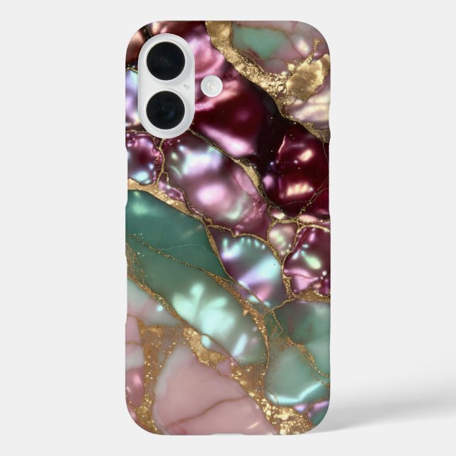 iPhone 16 Funda de teléfono de mármol burdeos verde azulado  (Reverso )