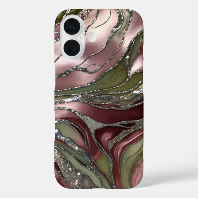 iPhone 16 Funda de teléfono de mármol con rubor de oliva Luj (Reverso )
