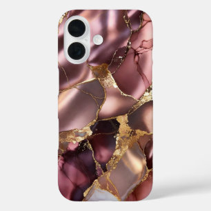 iPhone 16 Funda de teléfono de mármol en oro rosa Abstracto 