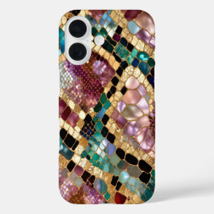 iPhone 16 Funda de teléfono de mármol mosaico colorido lujo 