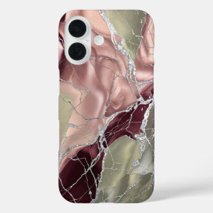 iPhone 16 Funda de teléfono de mármol oliva rosado de lujo p