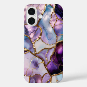 iPhone 16 Funda de teléfono de mármol púrpura Abstracto de l