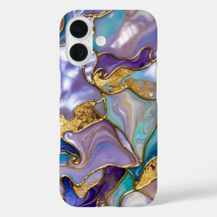 iPhone 16 Funda de teléfono de mármol púrpura turquesa de lu
