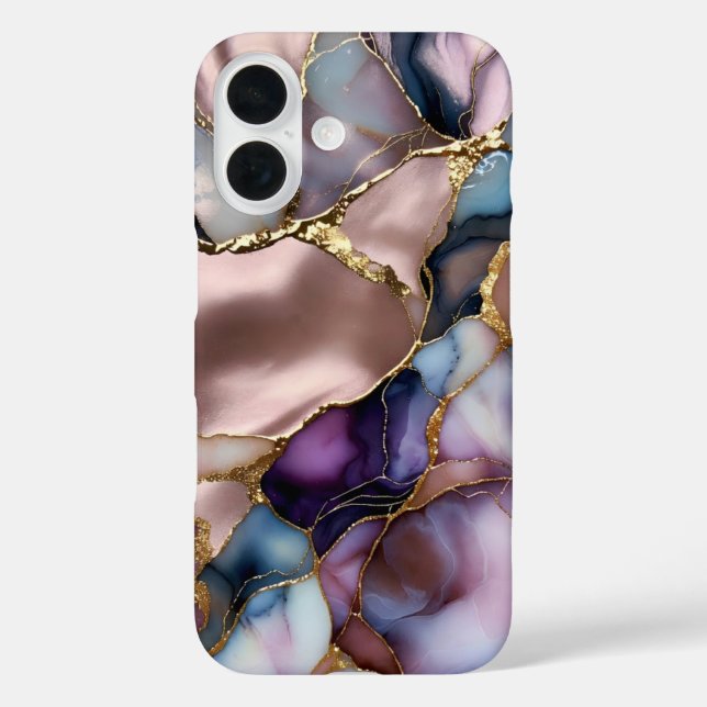 iPhone 16 Funda de teléfono de mármol rosa dorado de lujo ab (Reverso )