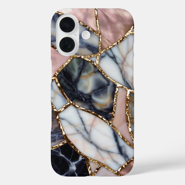 iPhone 16 Funda de teléfono de mármol rosa púrpura fragmento (Reverso )