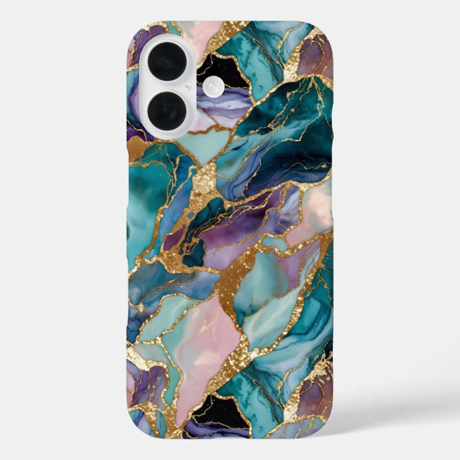 iPhone 16 Funda de teléfono de mármol verde azulado Abstract (Reverso )