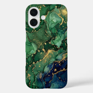 iPhone 16 Funda de teléfono de mármol verde esmeralda de luj
