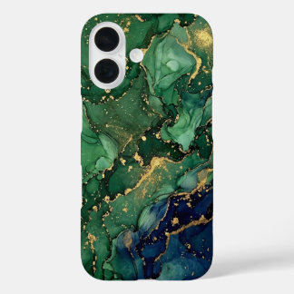 iPhone 16 Funda de teléfono de mármol verde esmeralda de luj