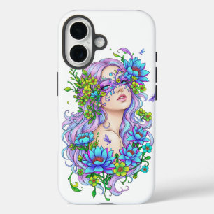 iPhone 16 Funda de teléfono de niña hada floral púrpura esté