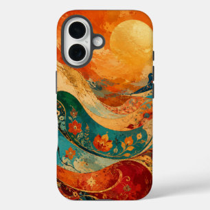 iPhone 16 Funda de teléfono de onda floral vintage