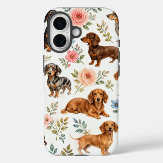 iPhone 16 Funda de teléfono de perro salchicha floral - Patr