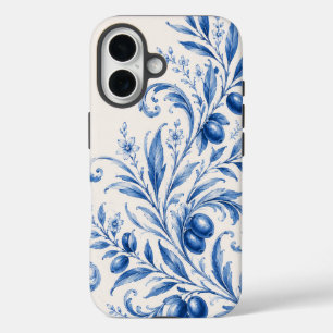 iPhone 16 Funda de teléfono de rama de olivo chinoiserie azu