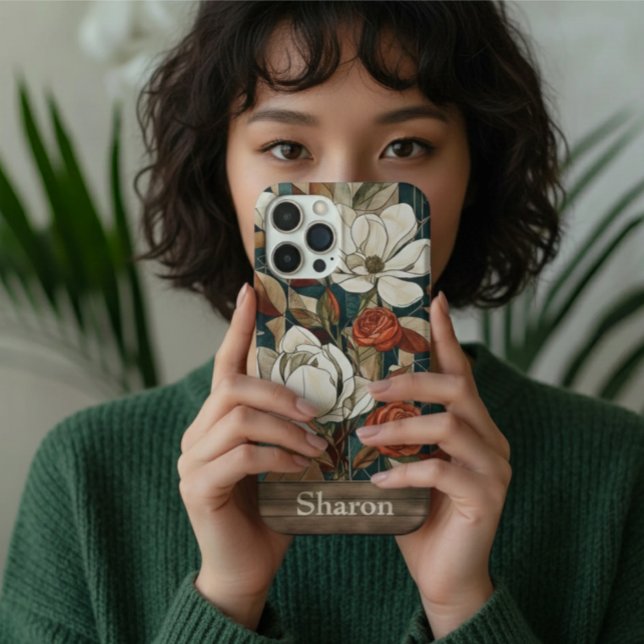 iPhone 16 Funda de teléfono de vidrio emplomado floral con p (Subido por el creador)
