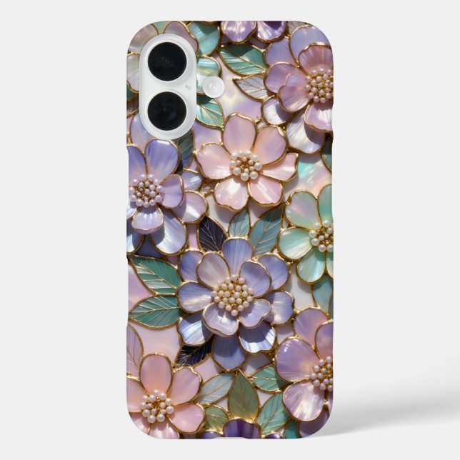 iPhone 16 Funda de teléfono de vidrio emplomado floral lavan (Reverso )