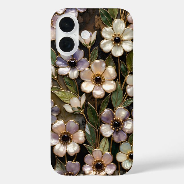 iPhone 16 Funda de teléfono de vidrio emplomado floral oscur (Reverso )