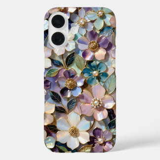 iPhone 16 Funda de teléfono de vidrio emplomado floral paste