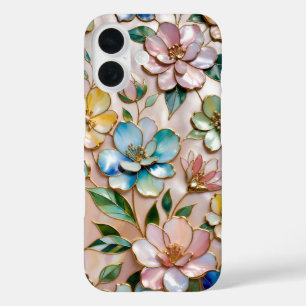 iPhone 16 Funda de teléfono de vidrio pintado floral Pastel