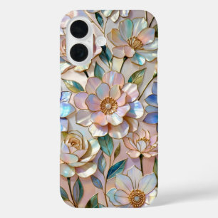 iPhone 16 Funda de teléfono de vidrio pintado floral Pastel