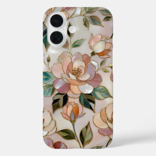iPhone 16 Funda de teléfono de vidrio tintado con flor de ru