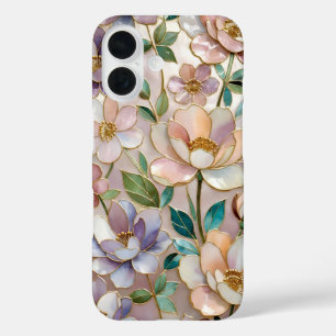 iPhone 16 Funda de teléfono de vidrio tintado floral Botánic