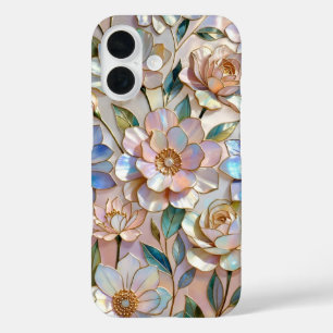 iPhone 16 Funda de teléfono de vidrio tintado floral de lujo