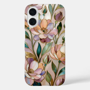 iPhone 16 Funda de teléfono de vidrio tintado floral elegant