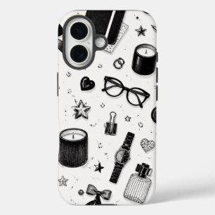 iPhone 16 Funda de teléfono estética en negro y blanco
